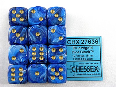 Vortex Blue/gold D6 16mm Dobbelsteen Set