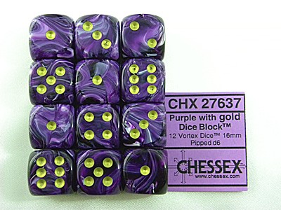 Vortex Purple/gold D6 16mm Dobbelsteen S