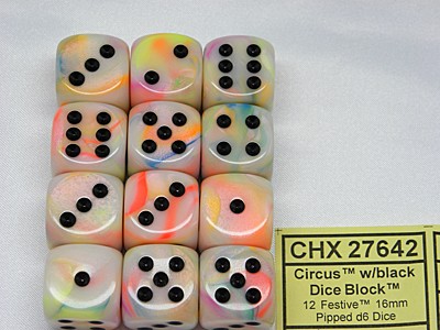 Festive Circus/black D6 16mm Dobbelsteen