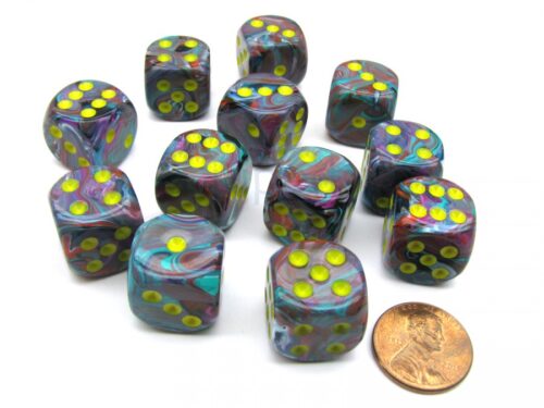 Festive Mosaic/yellow D6 16mm Dobbelstee