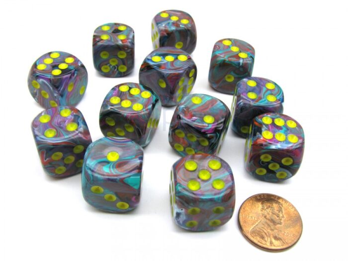Festive Mosaic/yellow D6 16mm Dobbelstee
