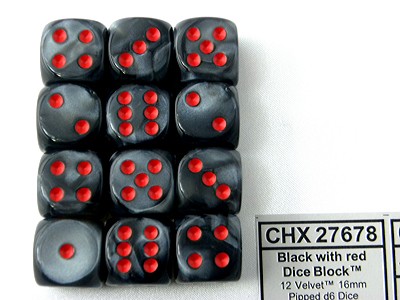 Velvet Black/red D6 16mm Dobbelsteen Set