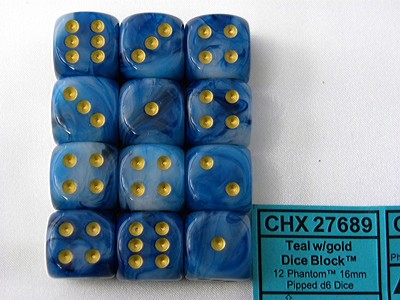 Phantom Teal/gold D6 16mm Dobbelsteen Se