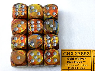 Lustrous Gold/silver D6 16mm Dobbelsteen