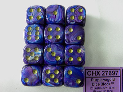 Lustrous Purple/gold D6 16mm Dobbelsteen