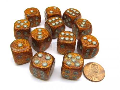 Glitter Gold/silver D6 16mm Dobbelsteen