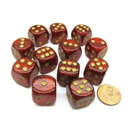 Glitter Ruby/gold D6 16mm Dobbelsteen Se
