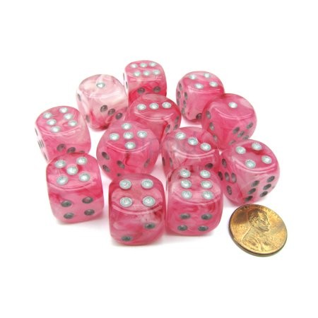 Ghostly Glow Pink/silver D6 16mm Dobbels