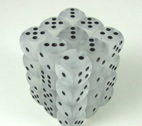 Frosted Clear/black D6 12mm Dobbelsteen