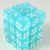Frosted Teal/white D6 12mm Dobbelsteen S