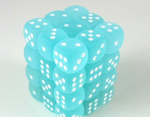 Frosted Teal/white D6 12mm Dobbelsteen S