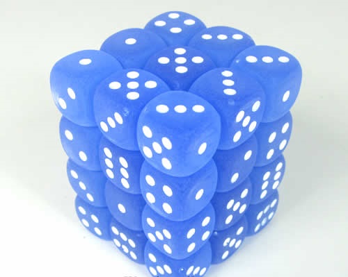 Frosted Blue/white D6 12mm Dobbelsteen S