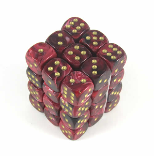 Chessex Vortex Burgundy/gold D6 12mm Dobbelsteen Set (36 stuks) – vanaf 3 jaar
