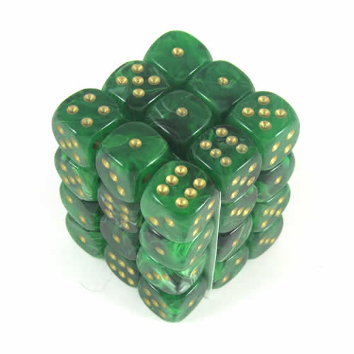 Vortex Green/gold D6 12mm Dobbelsteen Se