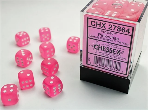 Frosted 12mm d6 Pink/white Dobbelsteen S