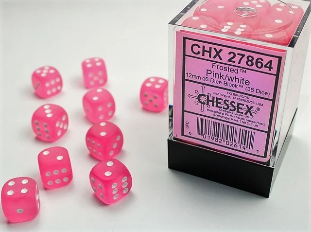 Frosted 12mm d6 Pink/white Dobbelsteen S