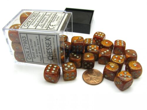 Glitter Gold/silver D6 12mm Dobbelsteen