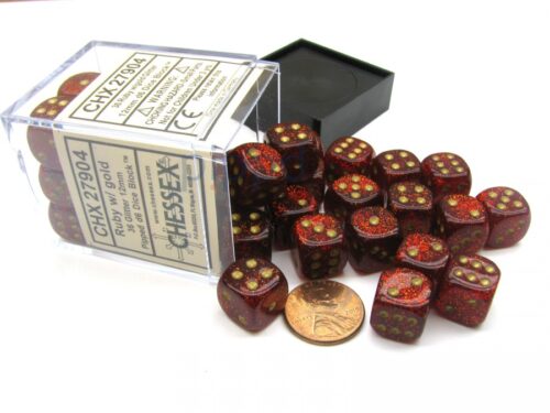 Glitter Ruby/gold D6 12mm Dobbelsteen Se
