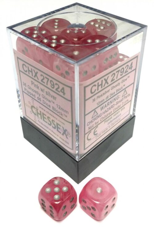Ghostly Glow Pink/silver D6 12mm Dobbels