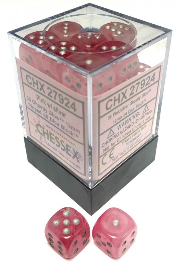 Ghostly Glow Pink/silver D6 12mm Dobbels