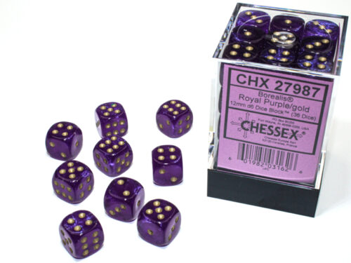 Borealis D6 12mm Royal Purple/gold Lumin