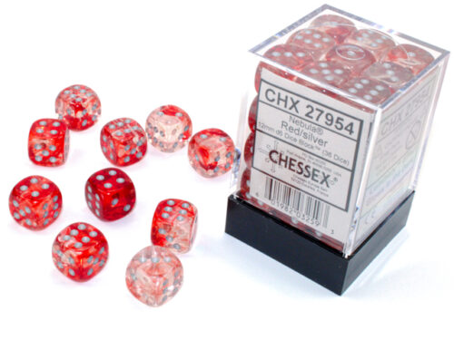 Nebula Red/silver Luminary D6 12mm Dobbe
