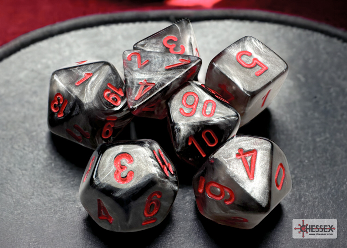 Velvet Mini-Polyhedral Black/red Dobbels