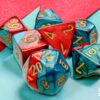 Gemini Mini-Polyhedral Red-Teal/gold Dob