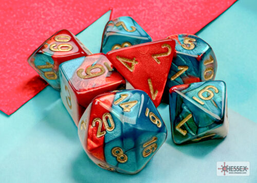 Gemini Mini-Polyhedral Red-Teal/gold Dob