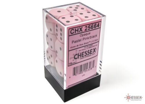 Opaque Pastel Pink/black D6 16mm Dobbels