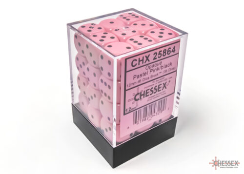 Opaque Pastel Pink/black D6 12mm Dobbels