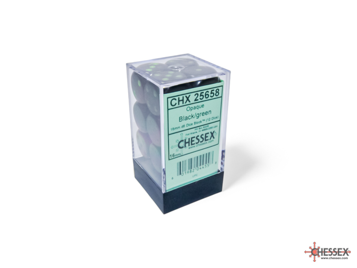 Opaque Black/green D6 16mm Dobbelsteen S