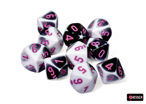 Gemini Black-White/pink D10 Dobbelsteen