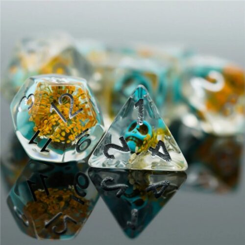 Yellow Flower with Blue Skull RPG Dice S