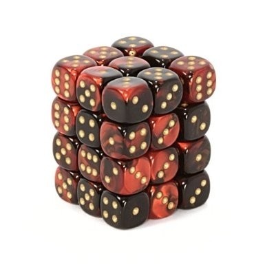Gemini Black-Red/gold D6 12mm Dobbelstee