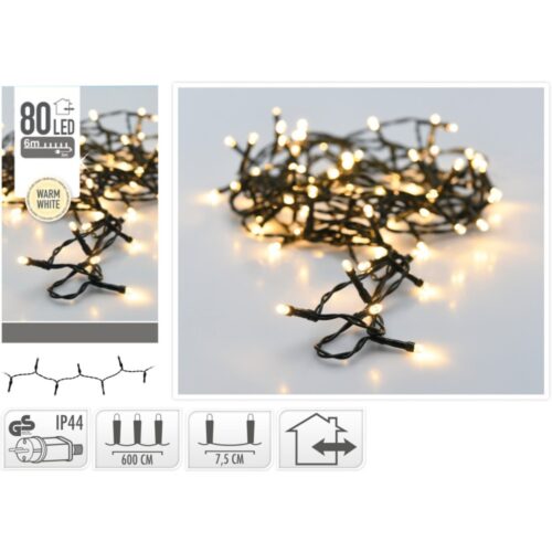 Kerst Ledverlichting Buiten, 80 Led Warm Wit, 0,5Cm Lampje, 7,5 Cm Tussen Lampjes, Ip44