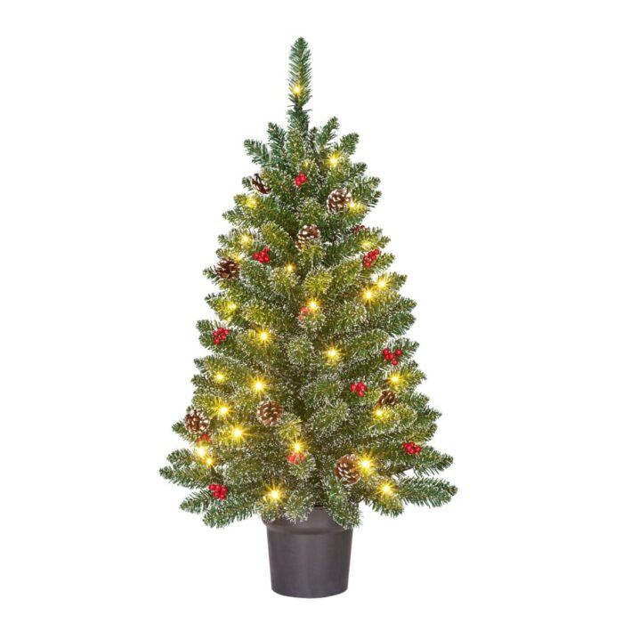 Creston kerstboom potted led groen frosted 40LTIPS  120 battery operated - h90xd50cm