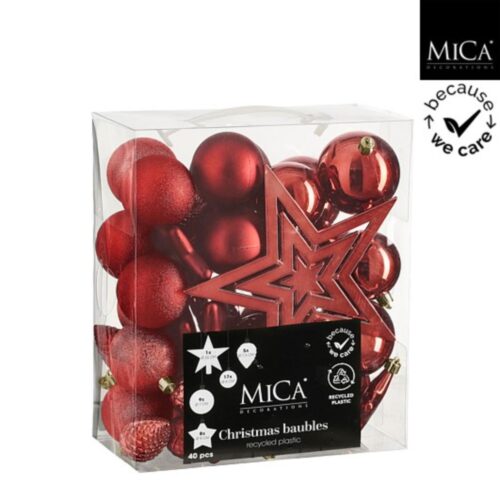 Boom decoratie onbreekbaar rood 40 stuks - d 8cm