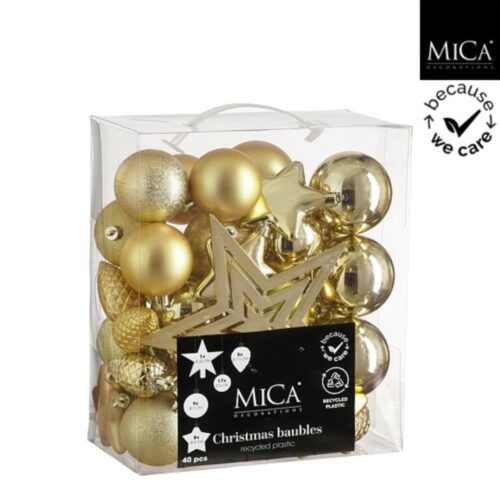 Boom decoratie onbreekbaar goud 40 stuks - d8cm