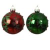 Kerstballen glas shiny with green leaves 2col ass