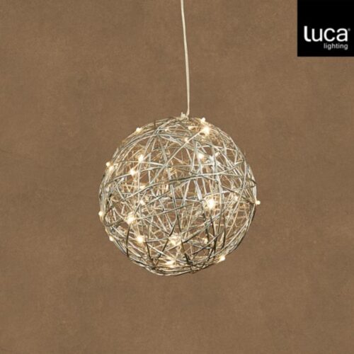 Bal hangend zilver warm wit bo en timer - d 20cm