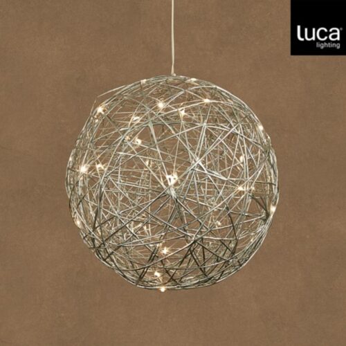 Bal hangend zilver warm wit bo en timer - d 30cm