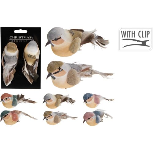 Vogel op clip set van 2 (assortiment – willekeurige uitvoering)