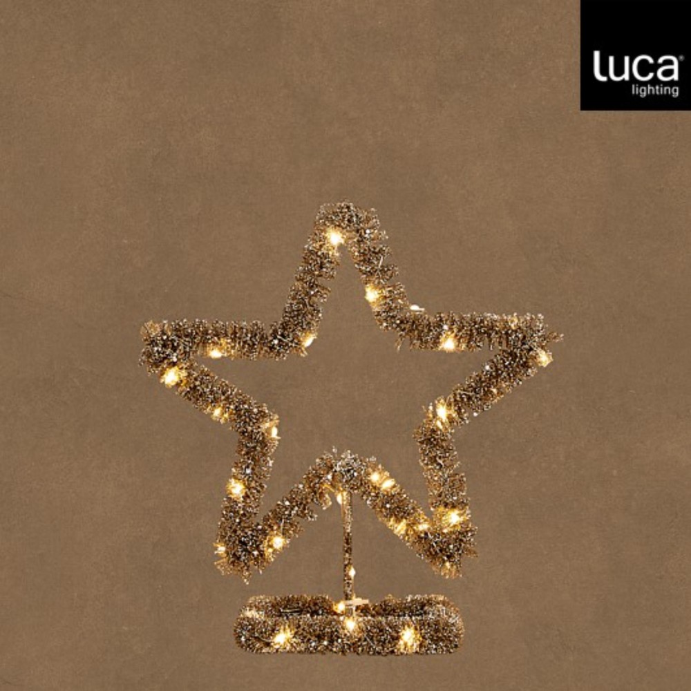 Decoratie ster led champagne bo en timer - h30xd27