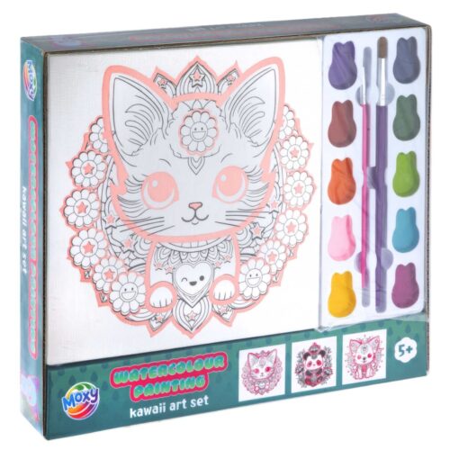 waterverf schilderset Kawaii 3x canvas 20c20cm 2 assorti (assortiment – willekeurige uitvoering)