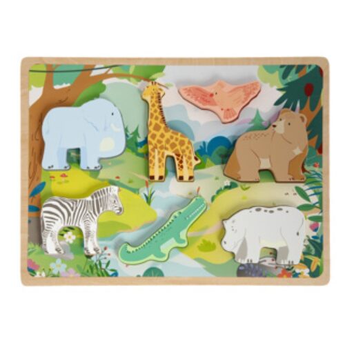 Puzzel hout 3D 30x22x9cm boerderij/jungle (assortiment – willekeurige uitvoering)
