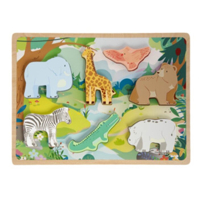 Puzzel hout 3D 30x22x9cm boerderij/jungle (assortiment – willekeurige uitvoering)