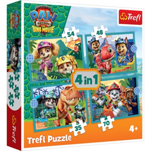 Puzzel 4 in 1 Paw Patrol de Dino film 12-15-20-24 stuks