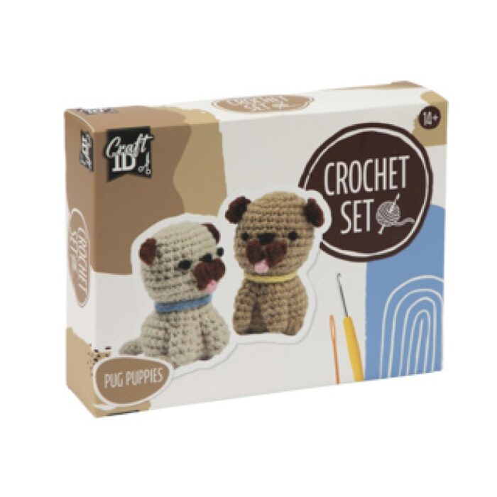 Haakset pug hond 2 stuks 13x6,5x10,5cm