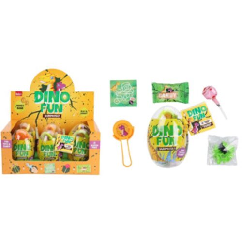 Dino fun egg spaarpot met speelgoed en snoep